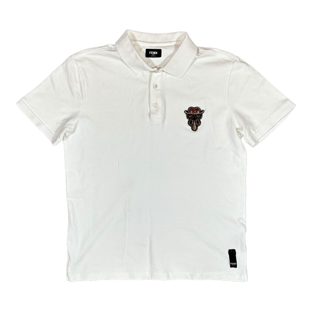 Fendi White Polo Shirt with Embroidered Patch